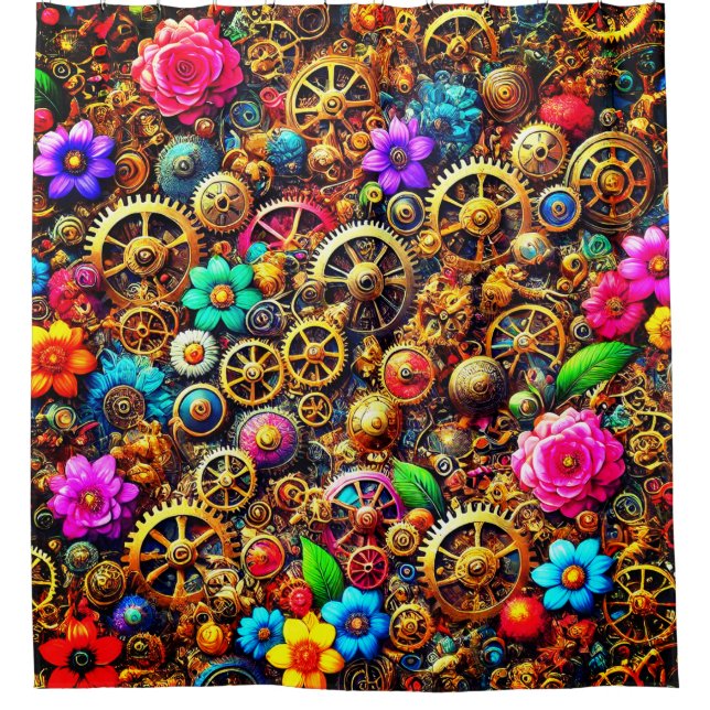 Steampunk-Blume Duschvorhang (Vorderseite)