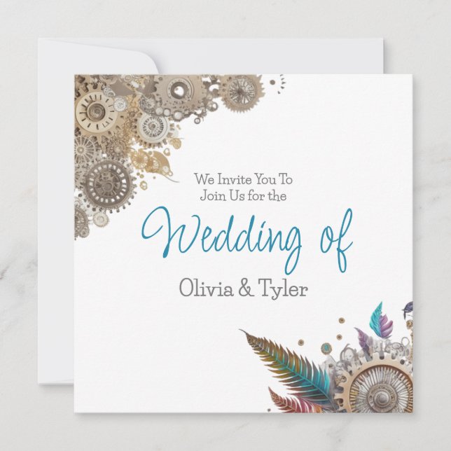 Steampunk, Blume und Feathers Wedding Einladung (Vorderseite)