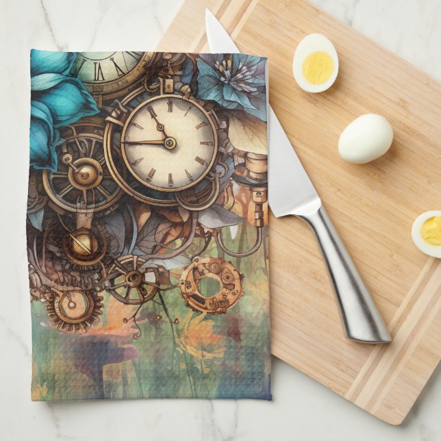 Steampunk-Blumen Geschirrtuch (Viertel Falte)