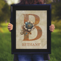 Steampunk-Blumenbuchstabe B Poster
