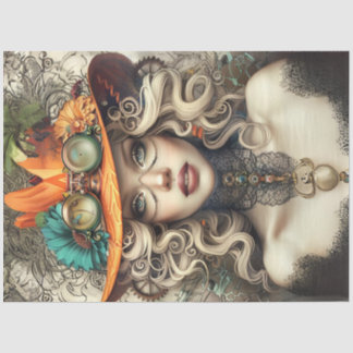 Steampunk Bohemian Style Lady Decoupage Seidenpapier