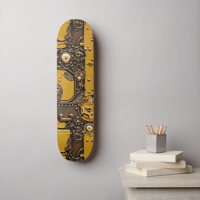 Steampunk Book Industrial Yellow Skateboard (Wandkunst)