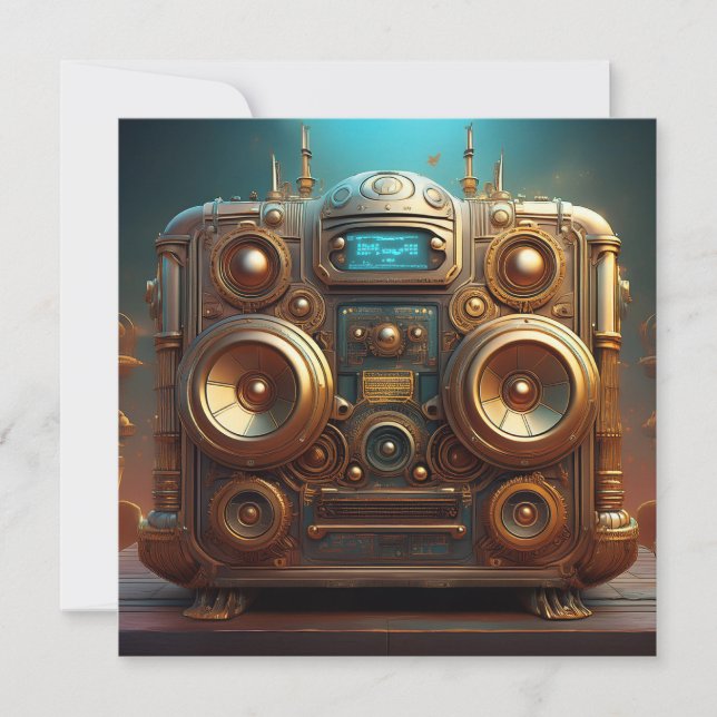 Steampunk Boom Box Radio Einladung (Vorderseite)