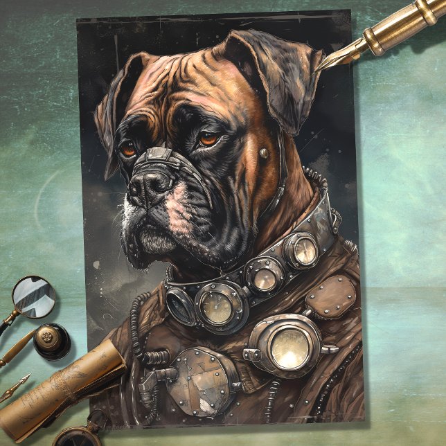 Steampunk Boxer Dog 2 Dekoupage Paper Seidenpapier (Von Creator hochgeladen)