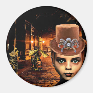 Steampunk Boy and Robot Dog Magnet