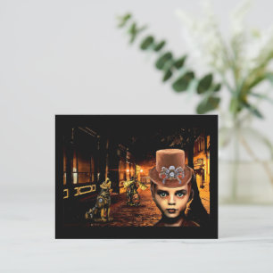 Steampunk Boy Robot Dog Zeitreise Original Scifi Postkarte