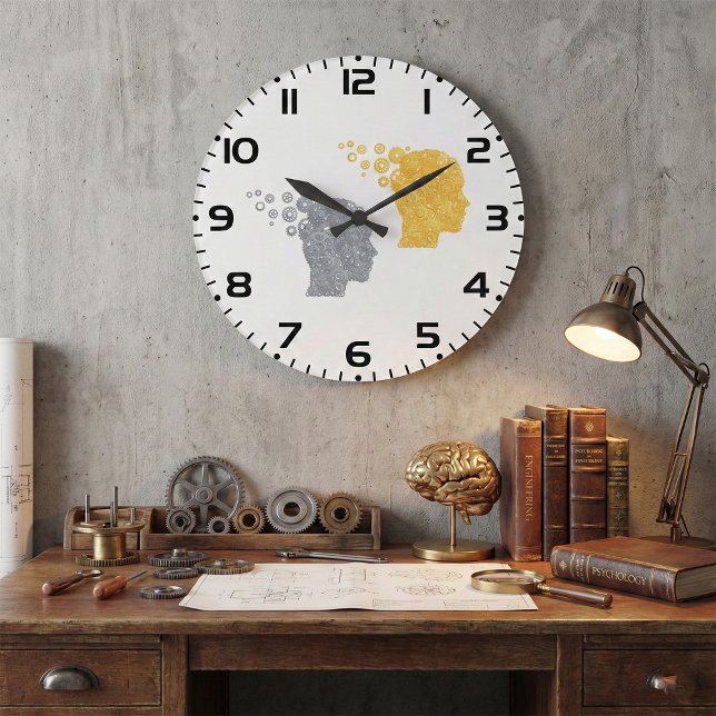 Steampunk Brain Power Cogwheel Heads Große Wanduhr (Von Creator hochgeladen)