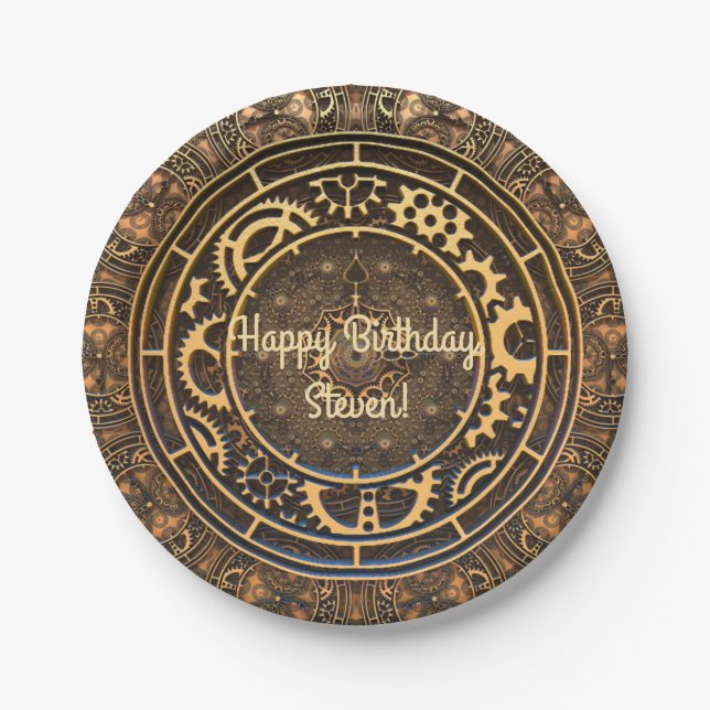 Steampunk Bronze Gears Filigree  Pappteller (Vorderseite)