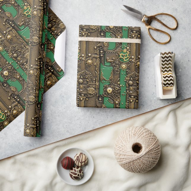 Steampunk-Buch-Industriegrün Geschenkpapier (Kunsthandwerk)