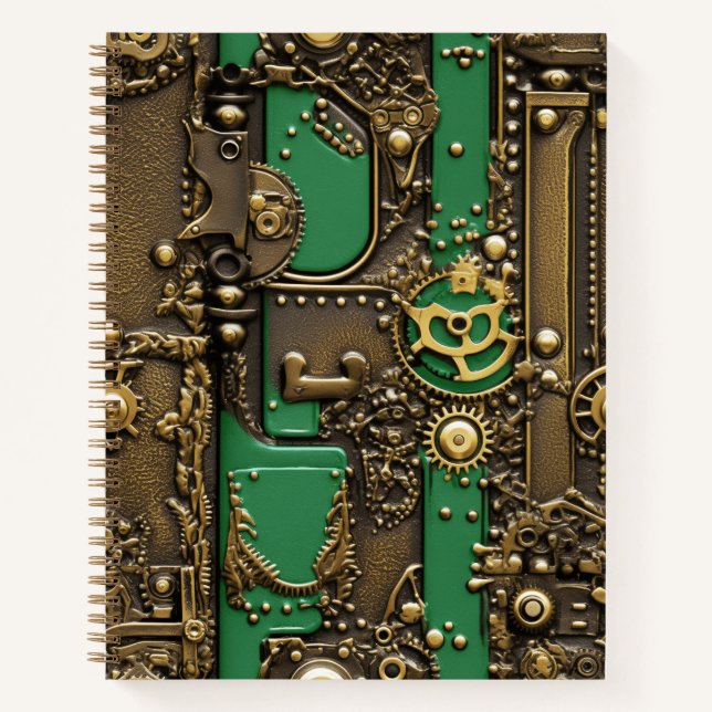 Steampunk-Buch-Industriegrün Notizbuch (Vorderseite)