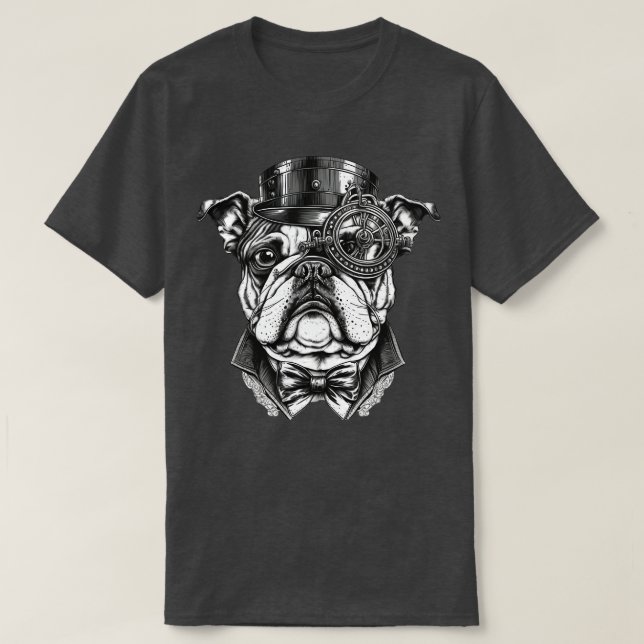 Steampunk Bulldog Illustration T-Shirt (Design vorne)