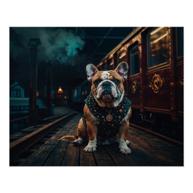 Steampunk Bulldog Stationmaster Portrait Poster (Vorderseite)