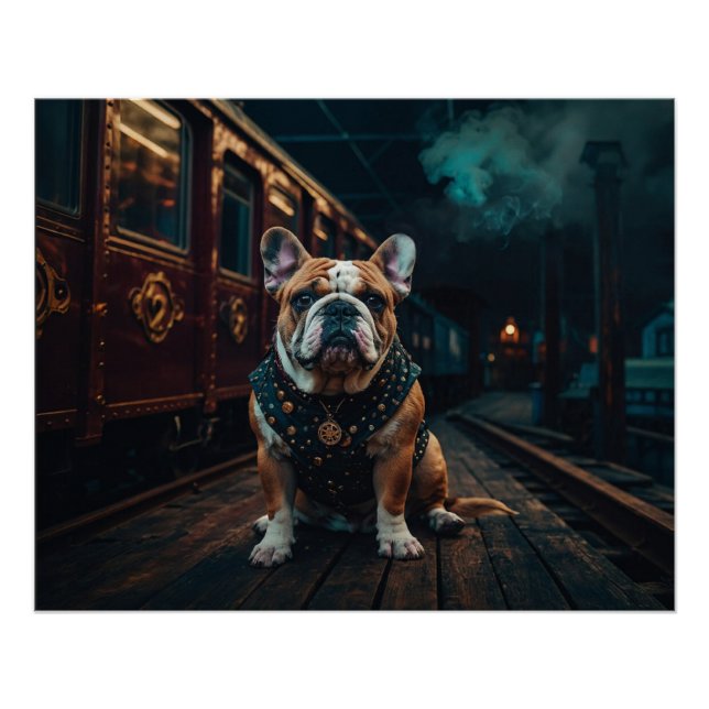 Steampunk Bulldog Stationmaster Portrait Poster (Vorderseite)