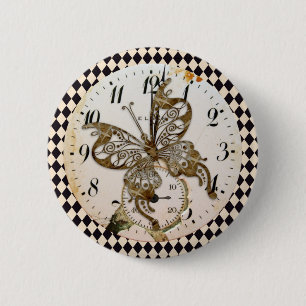 Steampunk Butterfly Round Button