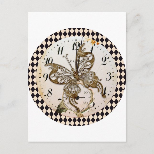 Steampunk Butterfly Round Postkarte (Vorderseite)