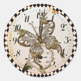 Steampunk Butterfly Round Runder Aufkleber