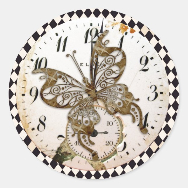 Steampunk Butterfly Runder Aufkleber (Vorderseite)