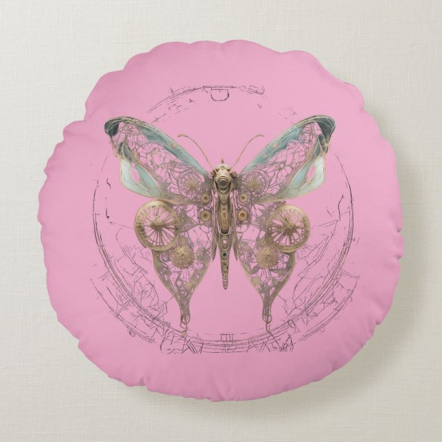 Steampunk Butterfly Shirt  Rundes Kissen (Vorderseite)
