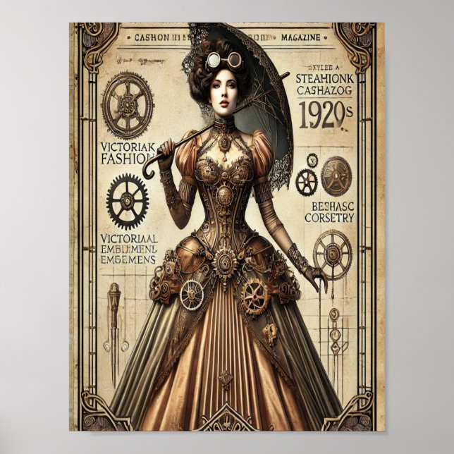 Steampunk Button-Up Art, Poster 1, Glamour & Vinta (Vorne)