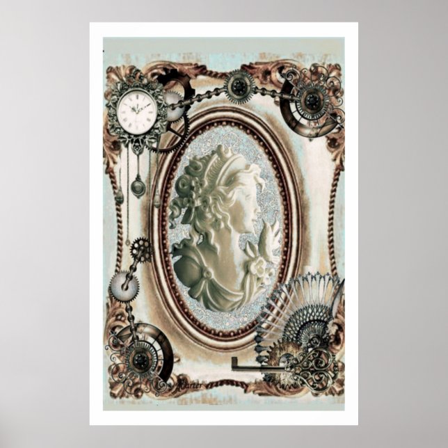 Steampunk Cameo Blue Poster (Vorne)