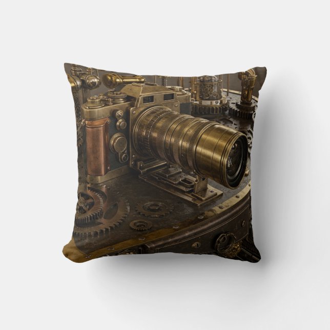 Steampunk Camera Throw Kissen (Vorderseite)