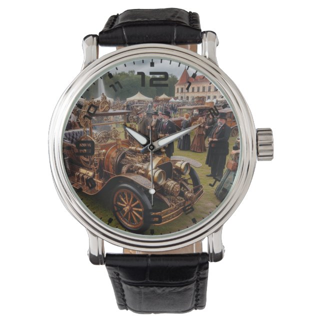Steampunk Car Show Watch Armbanduhr (Vorderseite)