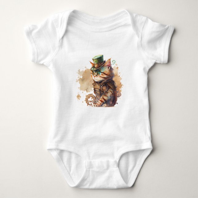 Steampunk Cat Adorable und Niedlich Baby Strampler (Vorderseite)