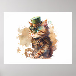 Steampunk Cat Adorable und Niedlich Poster