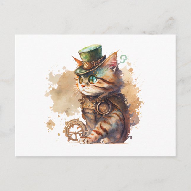 Steampunk Cat Adorable und Niedlich Postkarte (Vorderseite)