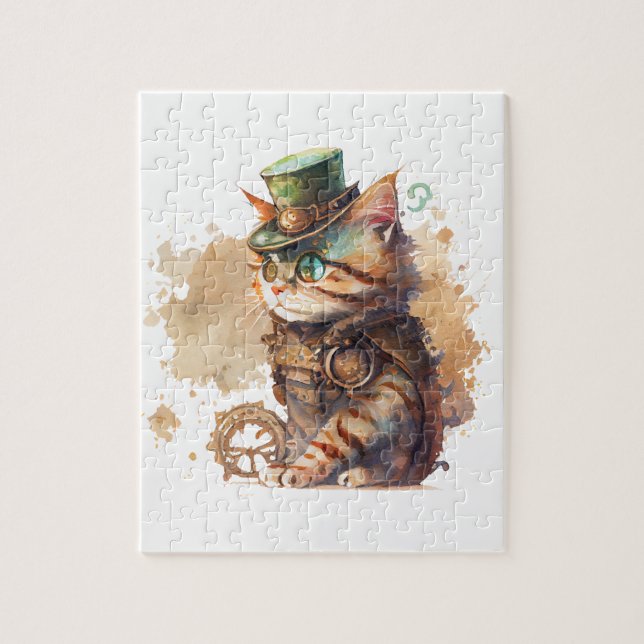 Steampunk Cat Adorable und Niedlich Puzzle (Vertikal)