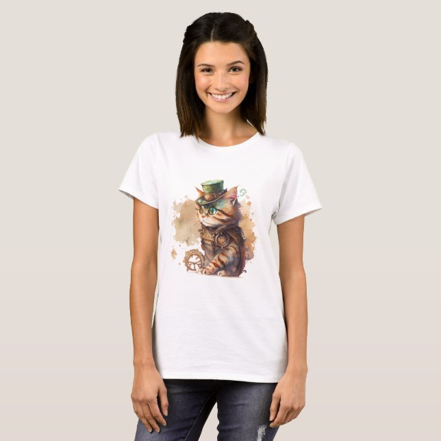 Steampunk Cat Adorable und Niedlich T-Shirt (Vorne ganz)
