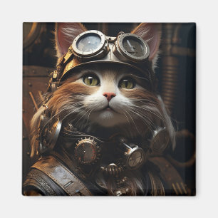 Steampunk Cat Art Illustration Magnet