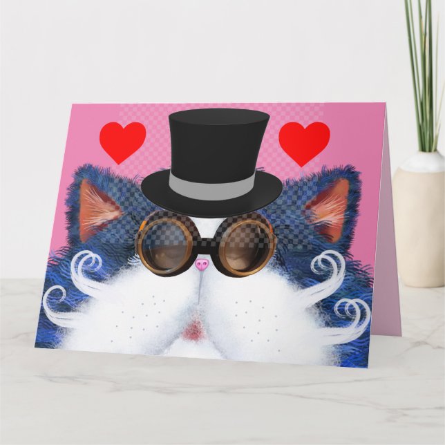 STEAMPUNK CAT ART VALENTINE'S DAY CARDS KARTE (Vorderseite)