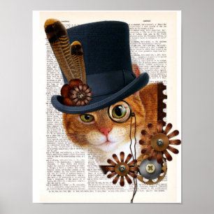 Steampunk Cat auf Wörterbuchseite Poster