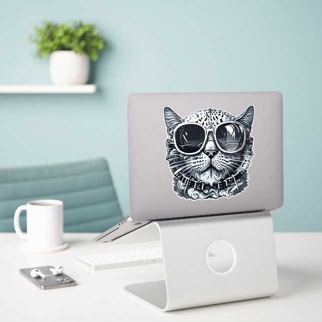 Steampunk Cat Aufkleber (Laptop auf Schreibtisch)