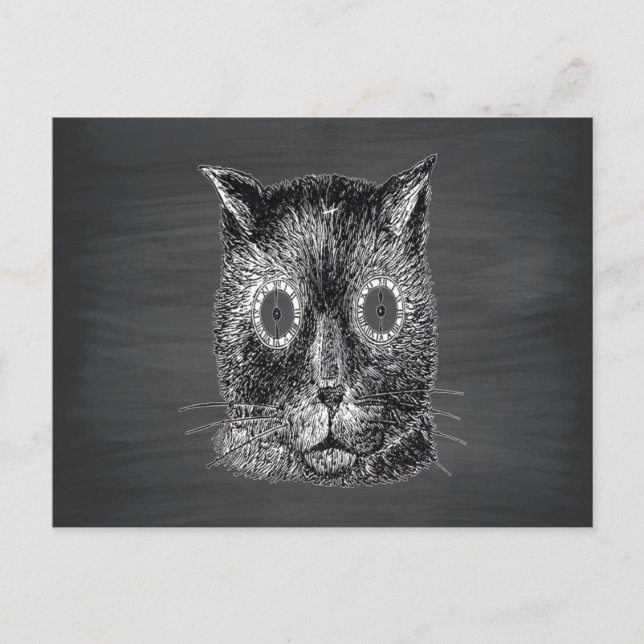 Steampunk Cat Black Chalkboard Postkarte (Vorderseite)