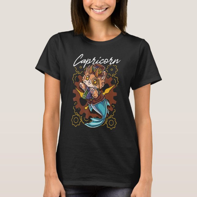 Steampunk Cat Capricorn T-Shirt (Vorderseite)