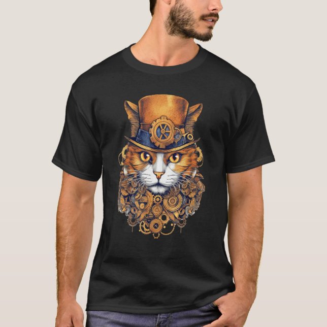Steampunk Cat Gears Graphic Design Cat  Fantasy 1 T-Shirt (Vorderseite)