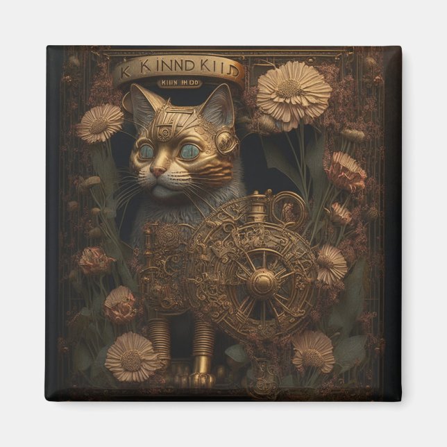 Steampunk Cat Gothic Digital Art Magnet (Vorne)