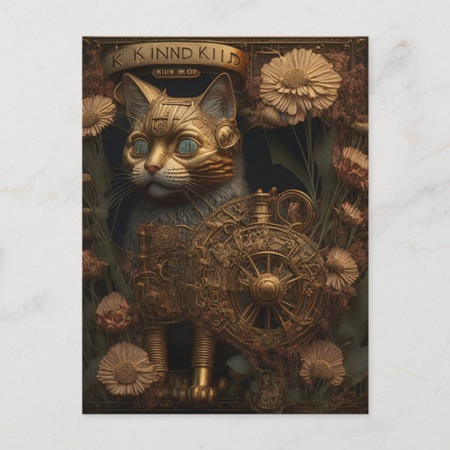 Steampunk Cat Gothic Digital Art Postkarte (Vorderseite)