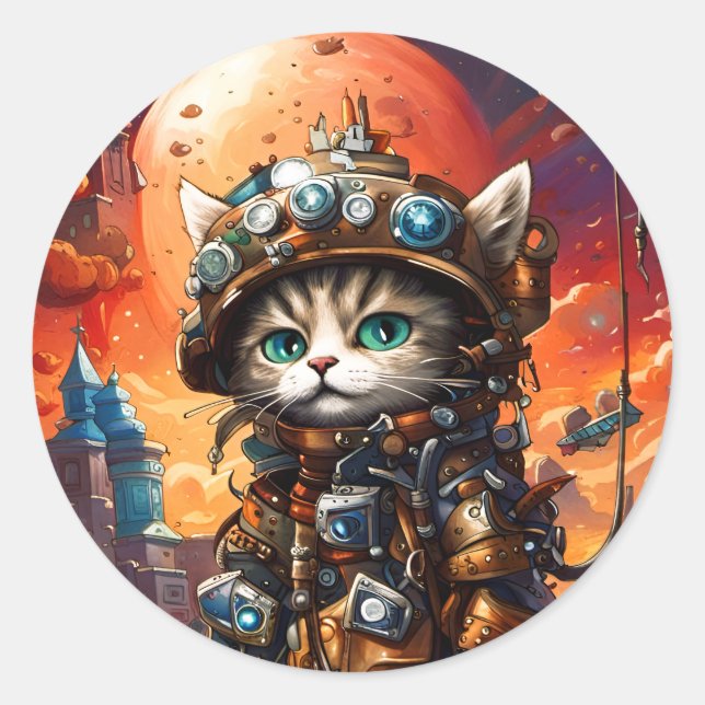 Steampunk Cat I Runder Aufkleber (Vorderseite)