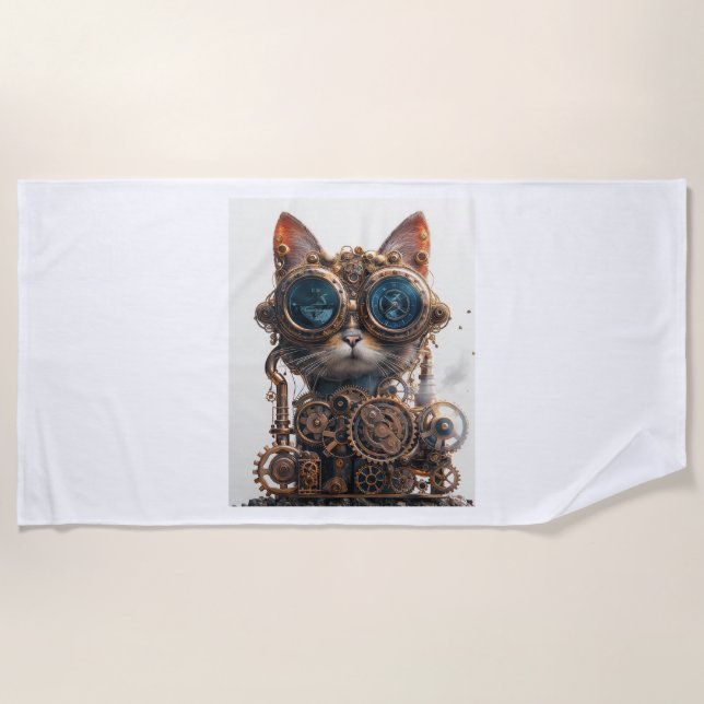 Steampunk Cat Inventor Strandtuch (Vorderseite)
