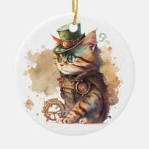 Steampunk Cat Keramik Ornament