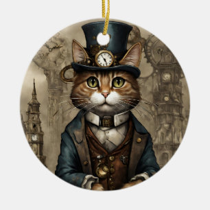 Steampunk Cat Keramik Ornament