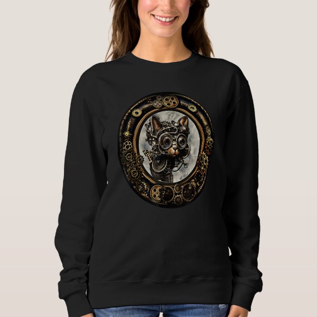 Steampunk Cat Kitten Industrial Robot Mechanical G Sweatshirt (Vorderseite)