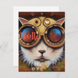 Steampunk Cat Notecard zu sagen Hallo Feiertagskarte