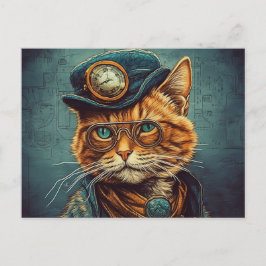Steampunk Cat Postcard Postkarte