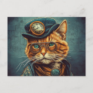 Steampunk Cat Postcard Postkarte