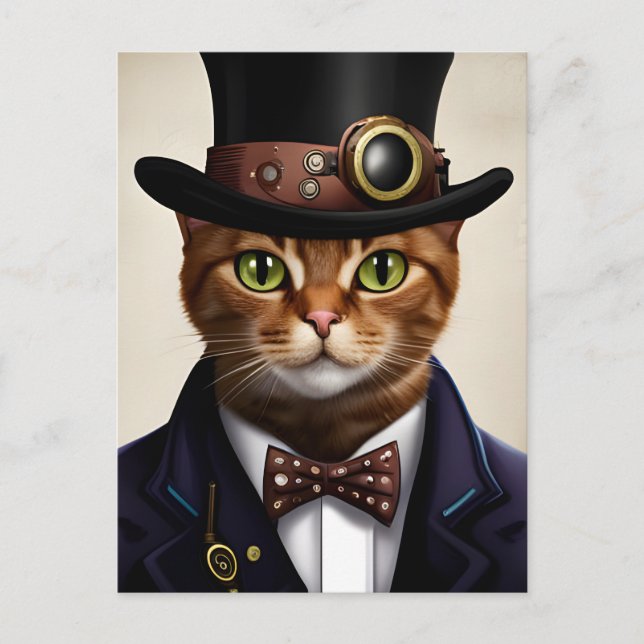Steampunk Cat Postcard Postkarte (Vorderseite)