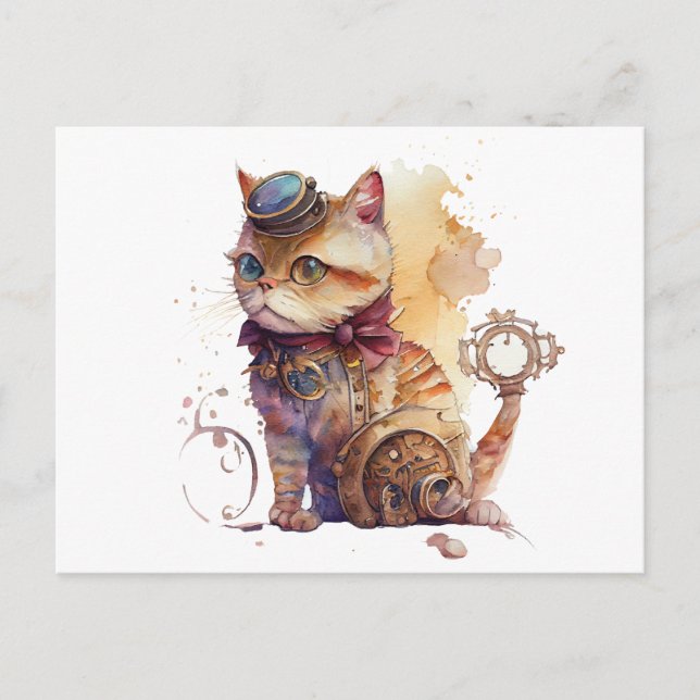 Steampunk Cat Postkarte (Vorderseite)